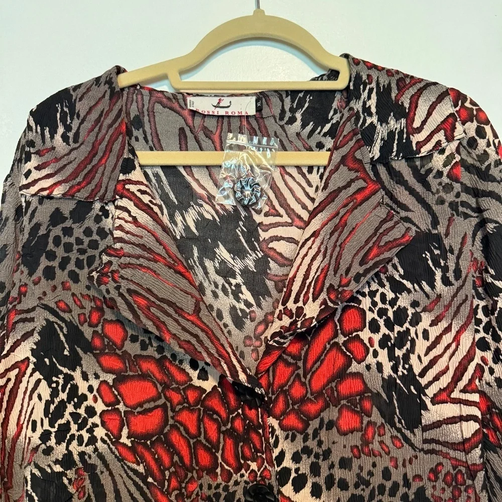 NWOT Rossi Roma Animal Print Long Sleeve‎ Blouse Size XL